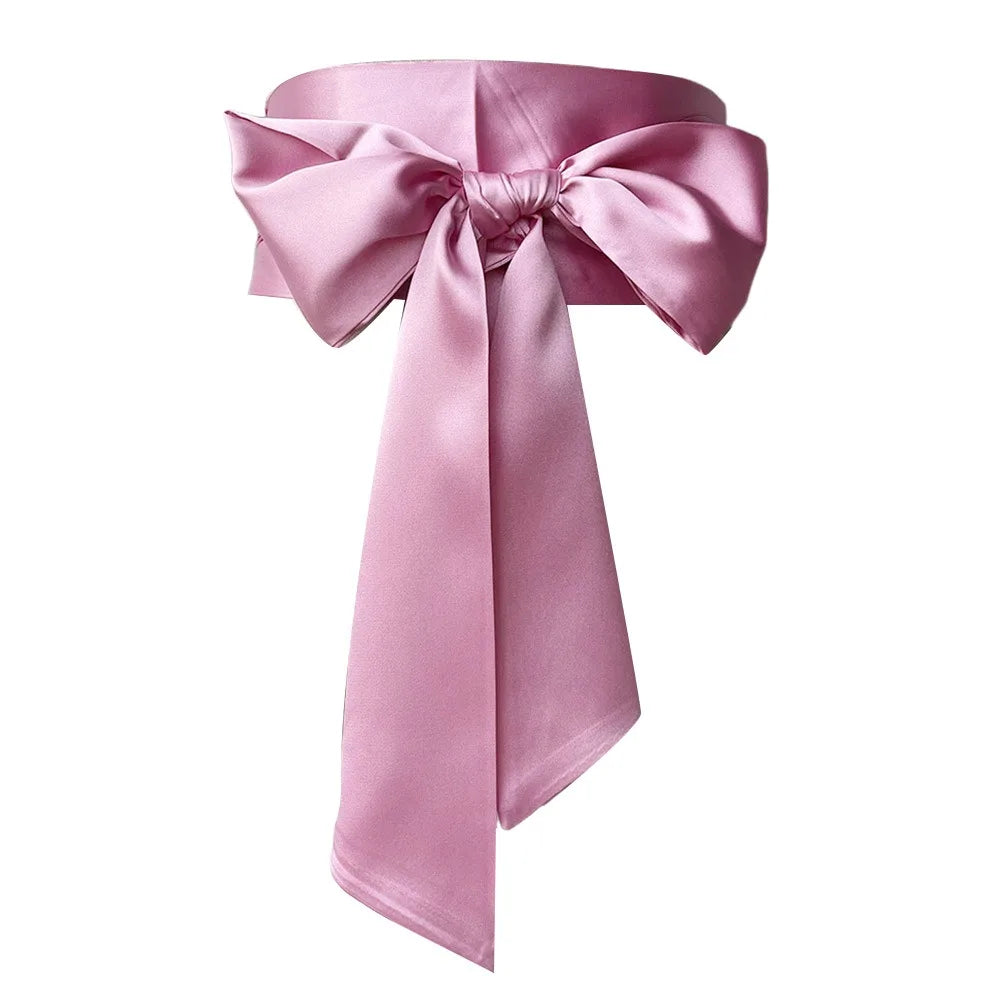 Women's Satin Bow Waist Belt – Wide Cummerbund Ribbon Strap Satin Waist Belt Axl Light Pink