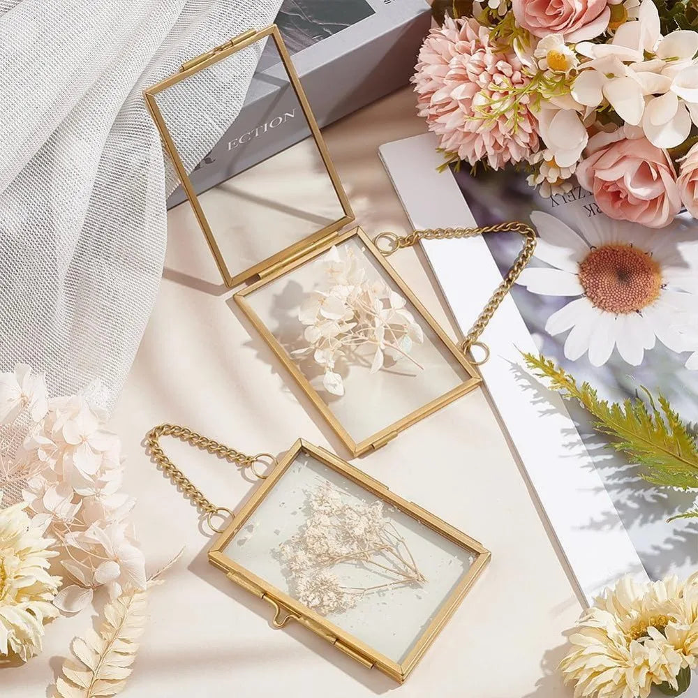 Double Glass Floating Photo Frame Set – 2 Styles, Brass Gold Floating Glass Frame Axl