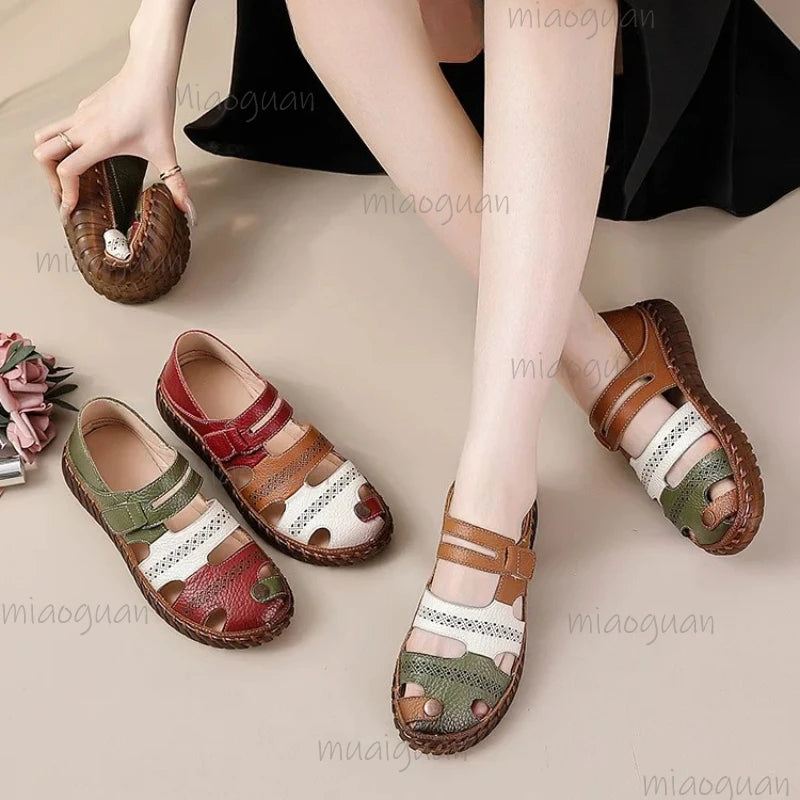 Women's Cutout Flat Sandals – Tri-Color Roma Beach Shoes Women's Flat Sandals Axl