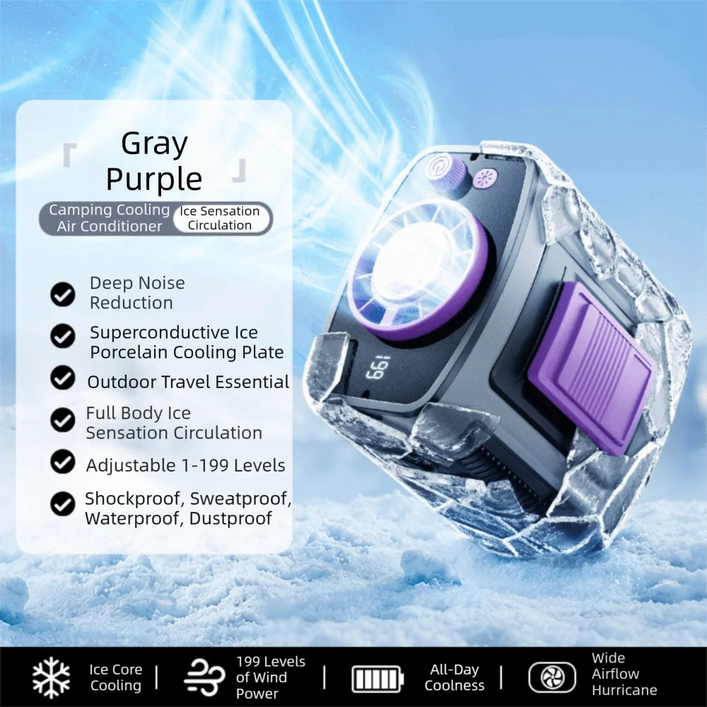 USB Rechargeable Waist Fan – 3-Outlet Portable Cooling Fan Portable Waist Fan Axl Purple 4000mAh