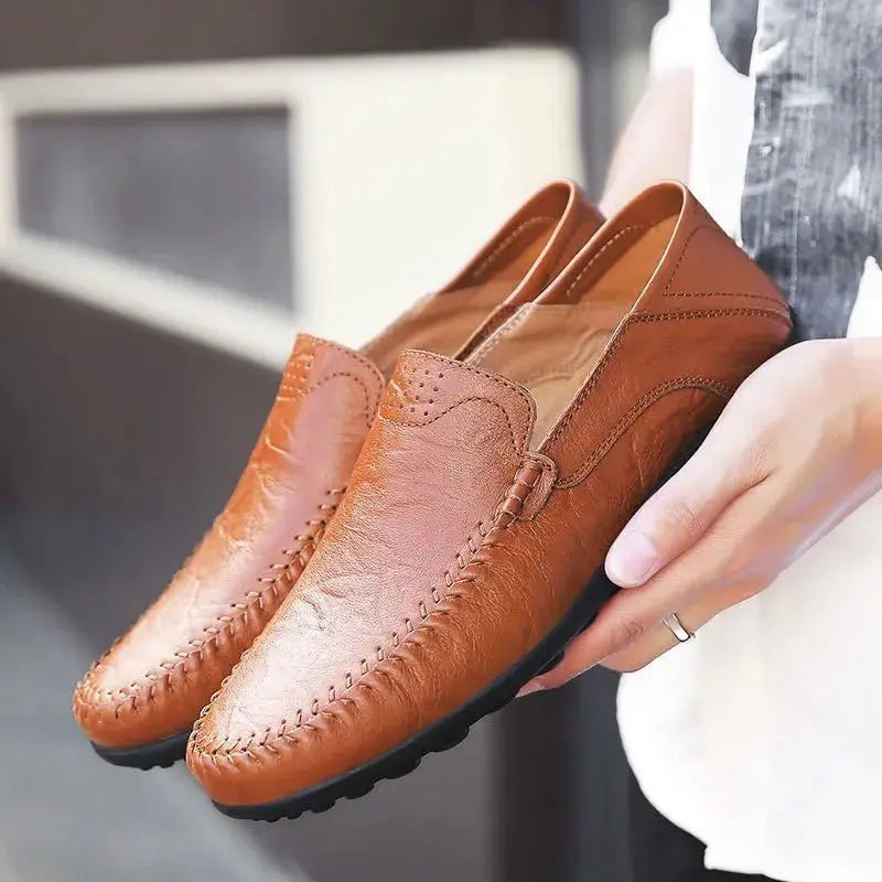 YBQJOO Men's Slip-On Leather Loafers – British Casual Shoes Men's Loafers Axl