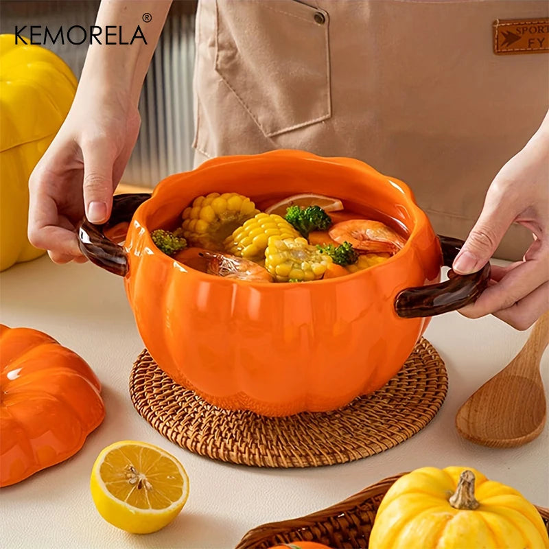 KEMORELA 50oz Ceramic Pumpkin Dutch Oven Pot with Lid Ceramic Dutch Oven Axl