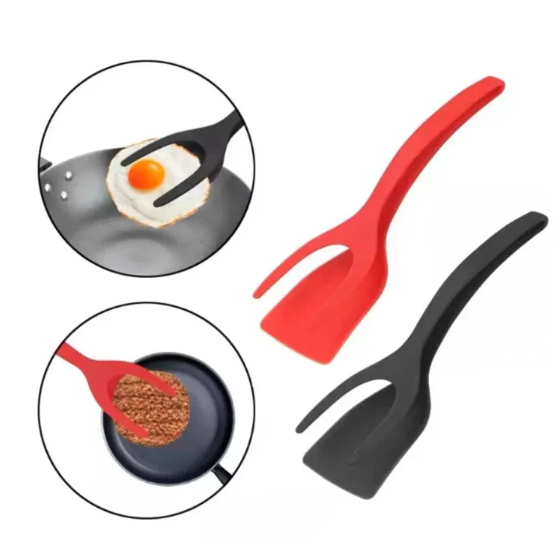 2-in-1 Grip & Flip Spatula Tongs – Nylon Non-Stick Turner Kitchen Spatula Tongs Axl