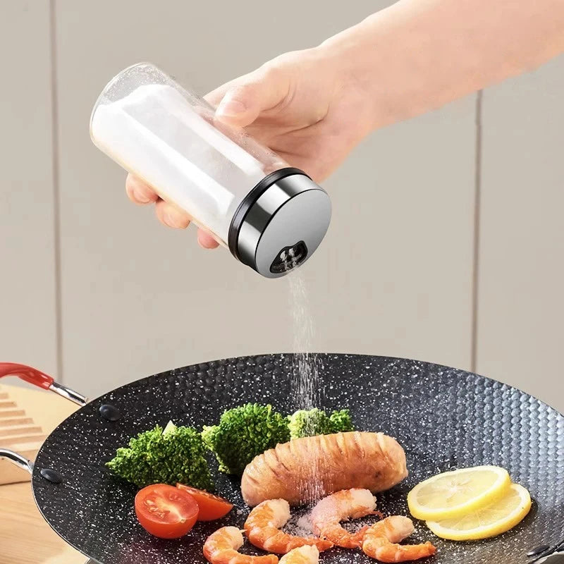 Glass Spice & Pepper Shaker | Stainless Steel Rotatable Cap Spice Shaker Bottle Axl