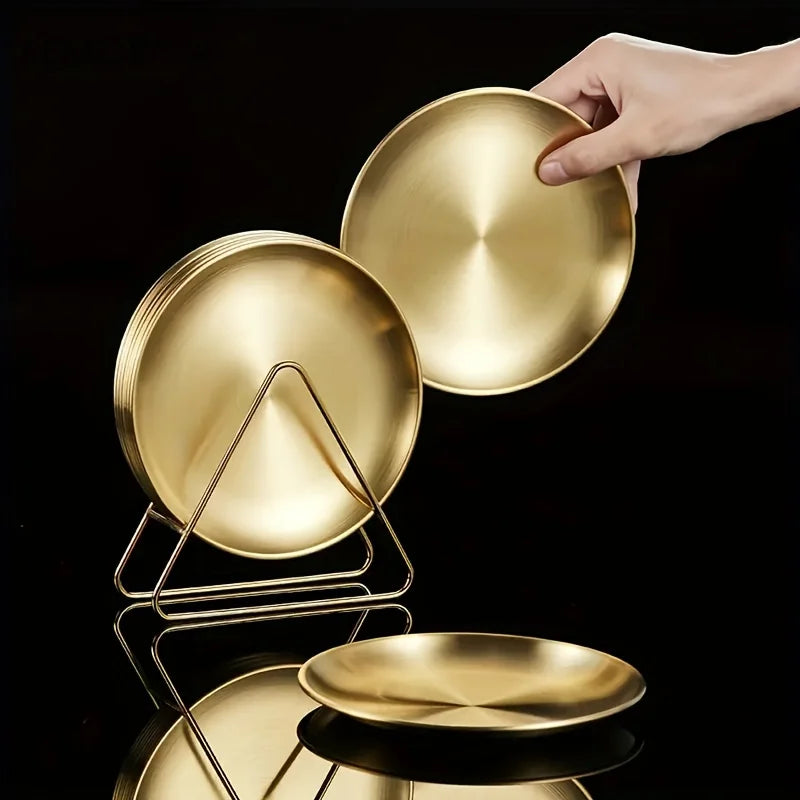 6-Piece Stainless Steel Camping Plate Set with Storage Rack Camping Plate Set Axl