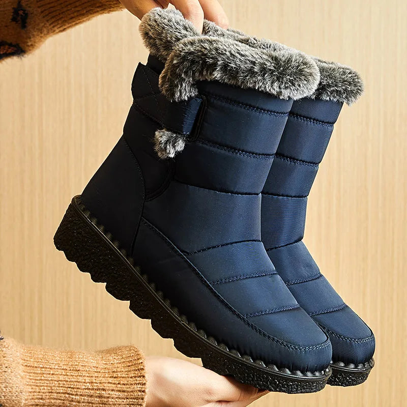 Women's Waterproof Fur-Lined Ankle Snow Boots | Low Wedge Women's Snow Boots Axl Blue 36