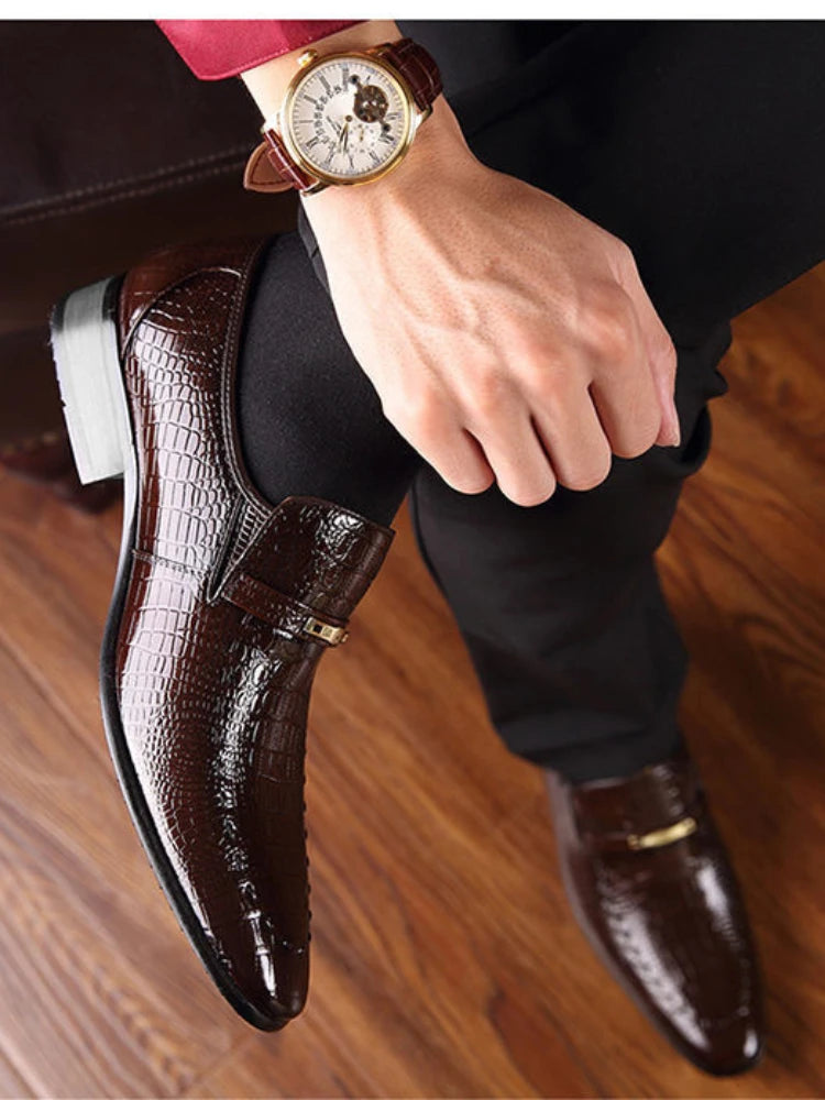 YBQJOO Men's PU Leather Slip-On Oxford Dress Shoes Oxford Dress Shoes Axl