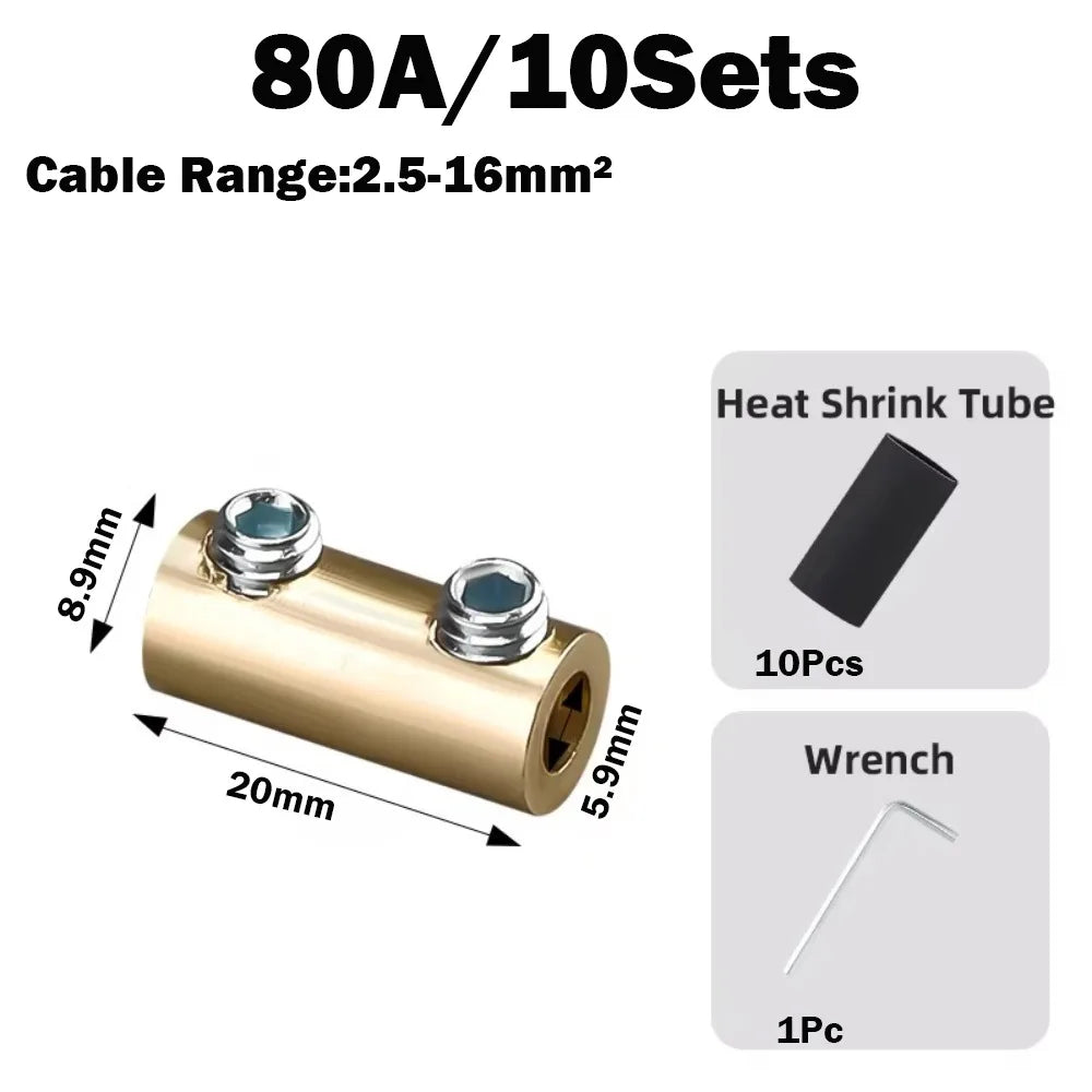 Waterproof Brass Terminal Block Wire Connector 10A 20A 60A Butt Joint Wire Terminal Connector Axl 80A Round-2holes