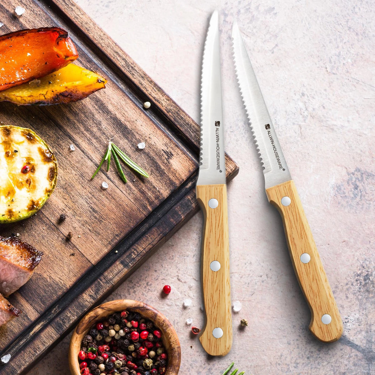 Steak Knife Set 1–8 Pcs | 420 Stainless Steel Wooden Handle Steak Knife Set Axl