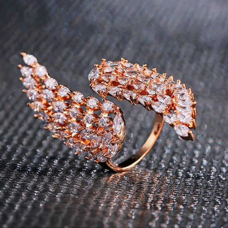 Huitan Wing Shape Opening Ring – Women's CZ Wedding Band Women's Fashion Ring Axl F1603 resizable