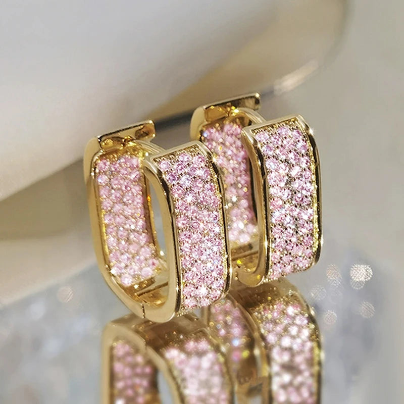 Huitan Women's Colorful CZ Hoop Earrings | Sparkling Fashion Jewelry Hoop Earrings Axl E4630