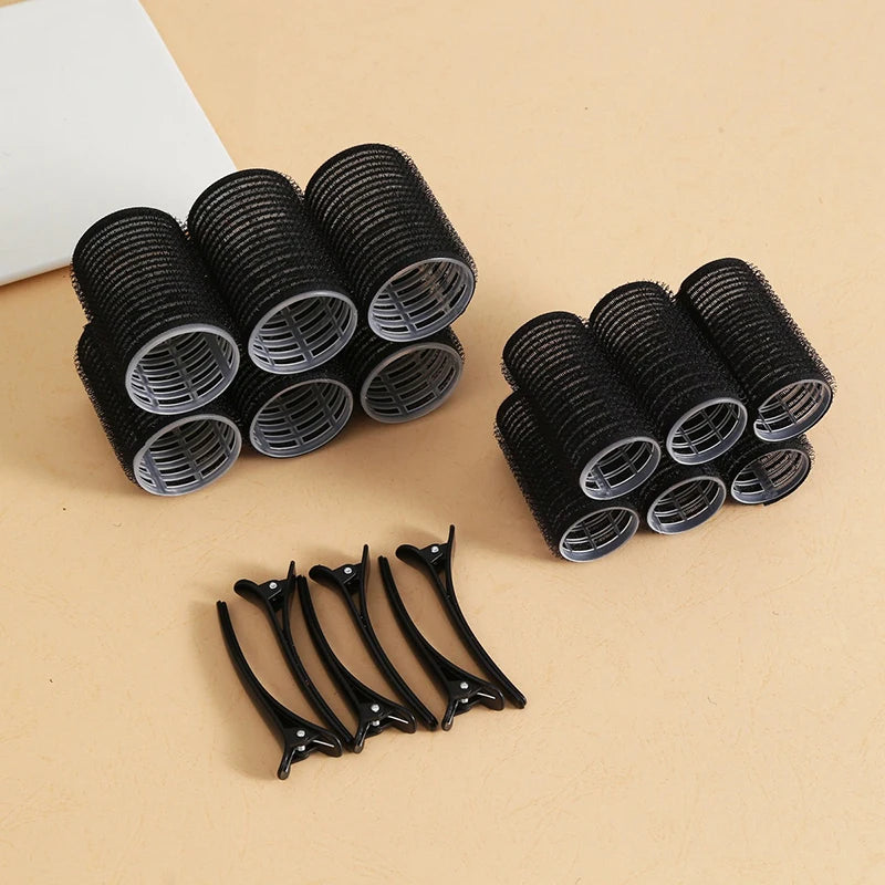 Self-Grip Hair Rollers 12Pc + Clips – No-Heat DIY Curlers Hair Rollers Set Axl Black