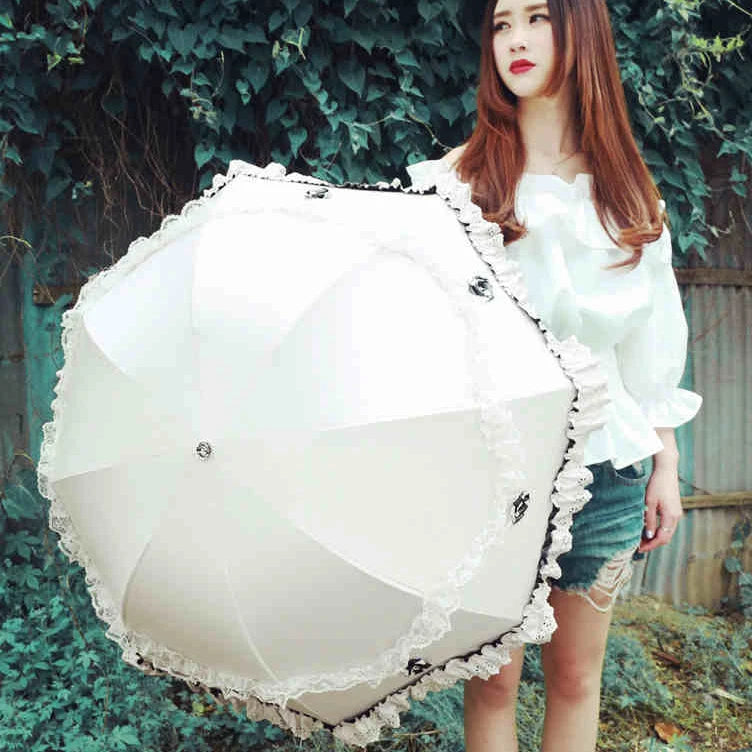 UV Lace Folding Umbrella for Women – Windproof Sun & Rain Folding Umbrella Axl