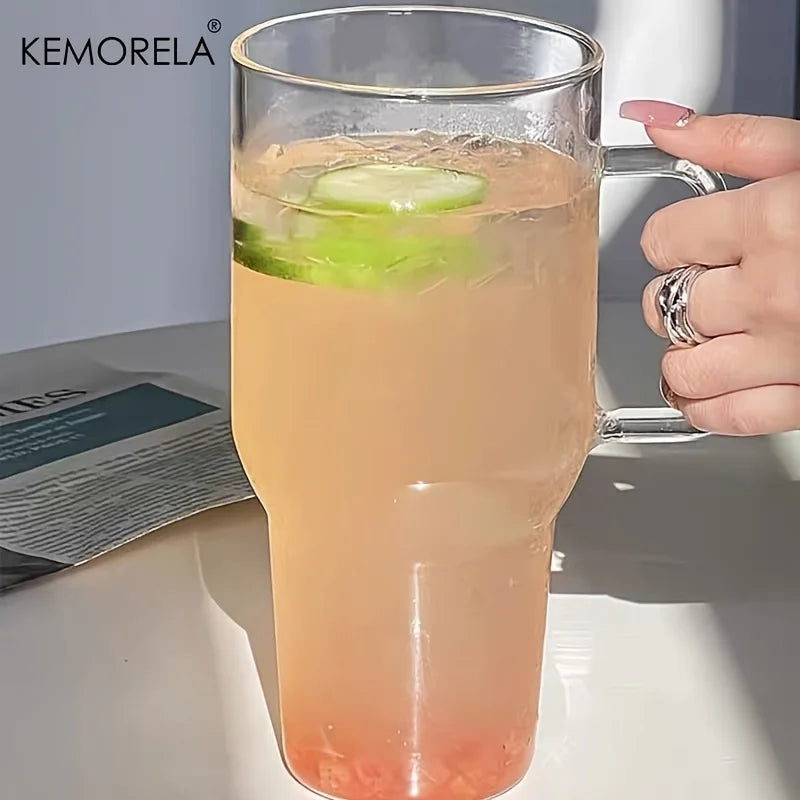 KEMORELA 40oz Glass Tumbler with Handle, Lid & Straw | 1–2 Pack Glass Tumbler Axl