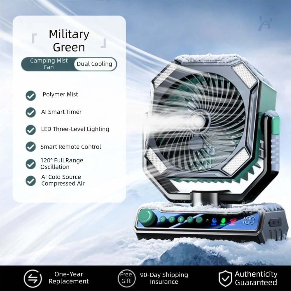 USB Rechargeable Camping Fan with Spray Mist – Quiet & Powerful Portable Camping Fan Axl Green