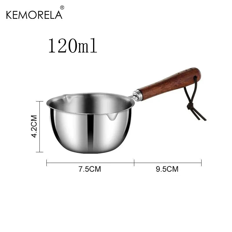 KEMORELA 200ml Stainless Steel Mini Pot – Wooden Handle Mini Saucepot Axl 120ML