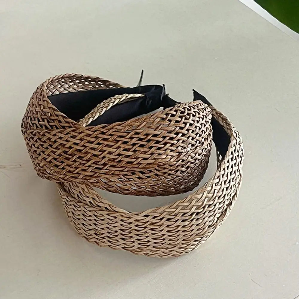 Hollow Straw Weave Headband – Boho Wide Hair Hoop for Women Woven Hair Headband Axl