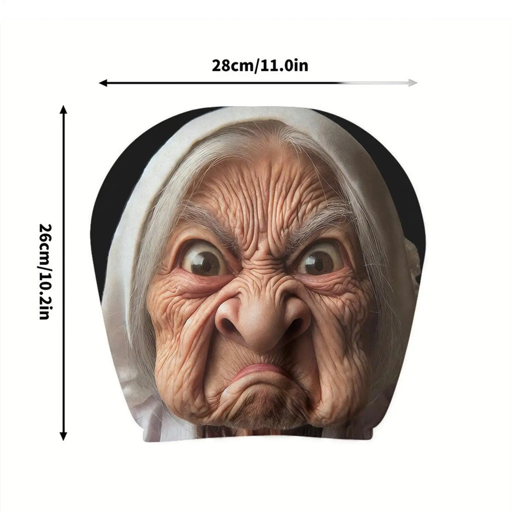 Funny Granny Face Car Headrest Covers – 2Pcs Elastic Washable Car Headrest Cover Axl