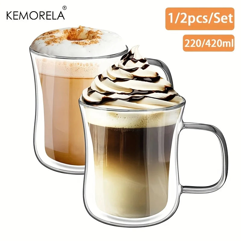Double Wall Borosilicate Glass with Handle | 220/420ml Coffee Cup Insulated Coffee Glass Axl