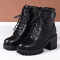 Women's Lace-Up Ankle Boots – Square Block Heel & Buckle Strap Ankle Boots Axl Black 36