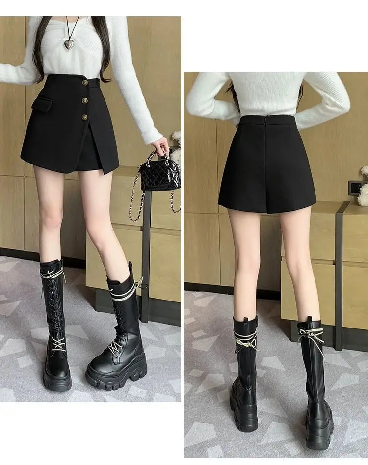 Women's Wool Blend Plaid A-Line Mini Skirt | Autumn Winter Mini Skirt Axl