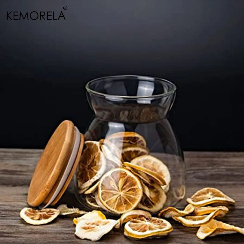 KEMORELA Glass Airtight Canister with Wood Lid | Kitchen Storage Glass Storage Canister Axl
