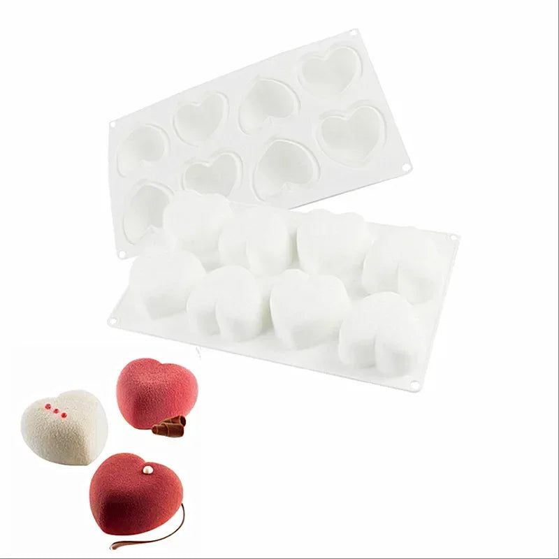 8-Cavity Heart Silicone Mold – Cake, Mousse & Chocolate Silicone Baking Mold Axl
