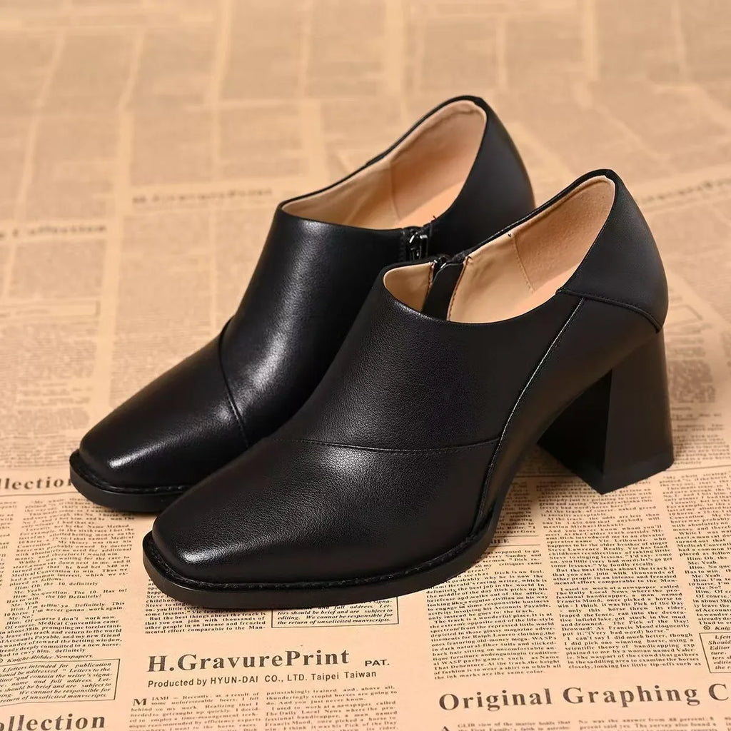 Retro Square Toe Women's Pumps – 7cm Block Heel | Black Brown Women's Block Heel Pumps Axl black 02 37