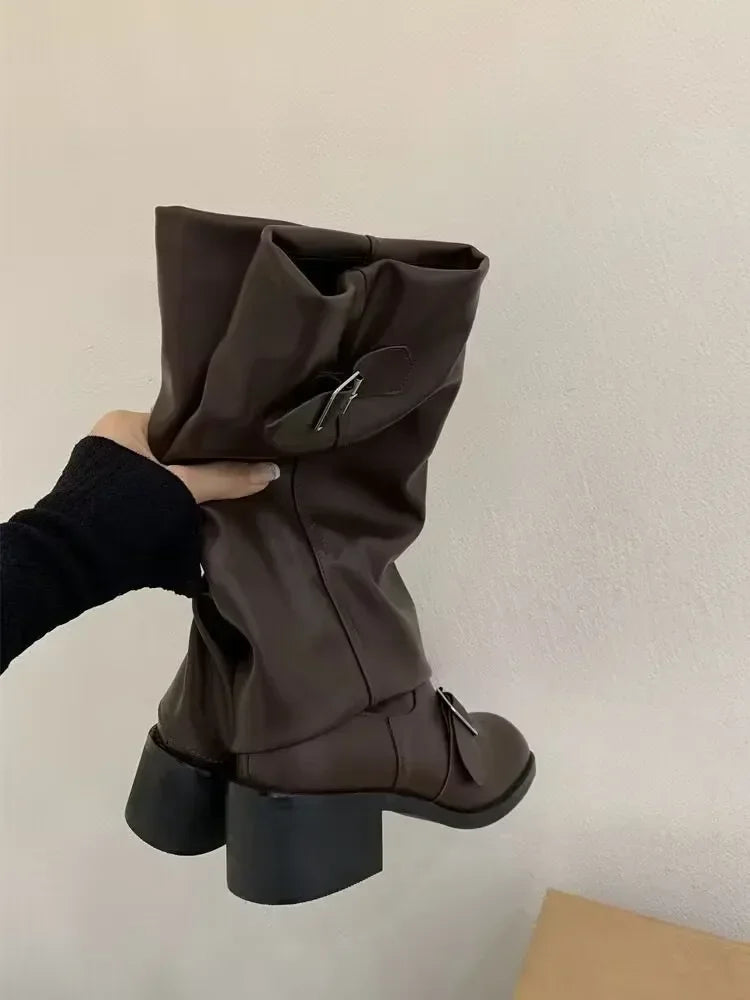 Women's Punk Gothic Platform Boots – Chunky Wedge Fur Lined Platform Ankle Boots Axl brown 40