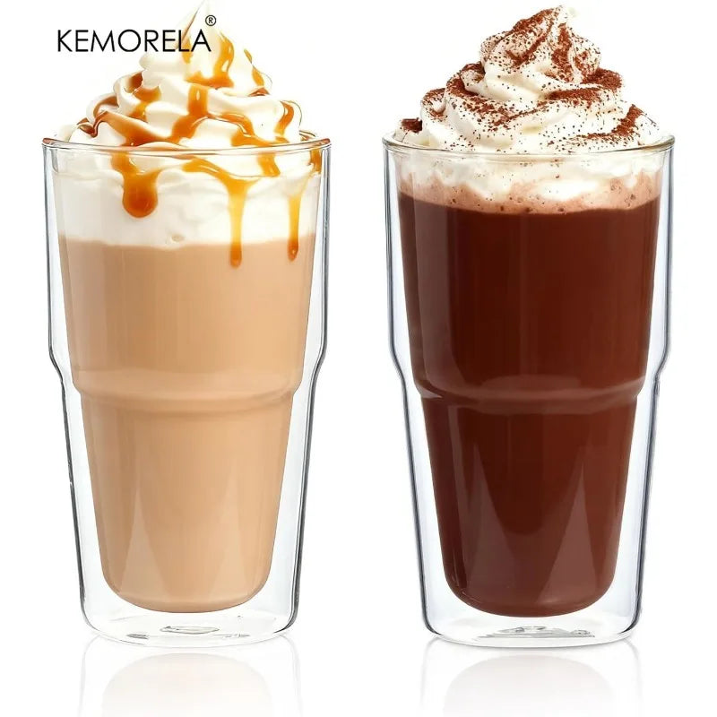 KEMORELA 473ml Double Wall Glass Tumbler Set of 2 | Insulated Glass Tumbler Set Axl