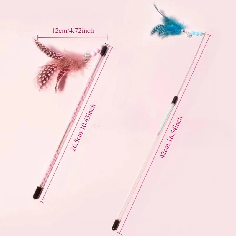 Retractable Feather Wand Cat Toy – Interactive Kitten Teaser Feather Cat Wand Axl