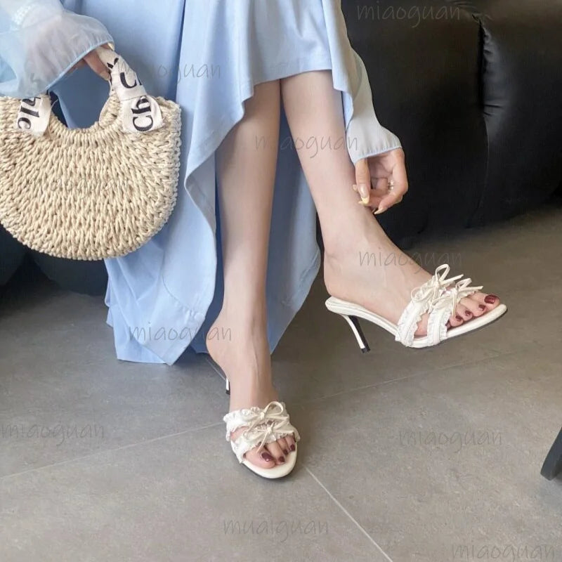 Women's Butterfly-Knot Thin Heel Sandals | French Open-Toe Heels Heeled Sandals Axl