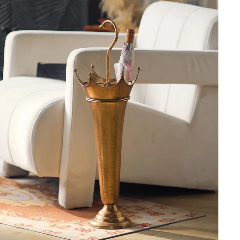 Retro Iron Umbrella Stand – Gold Vintage Entryway Holder Umbrella Stand Axl