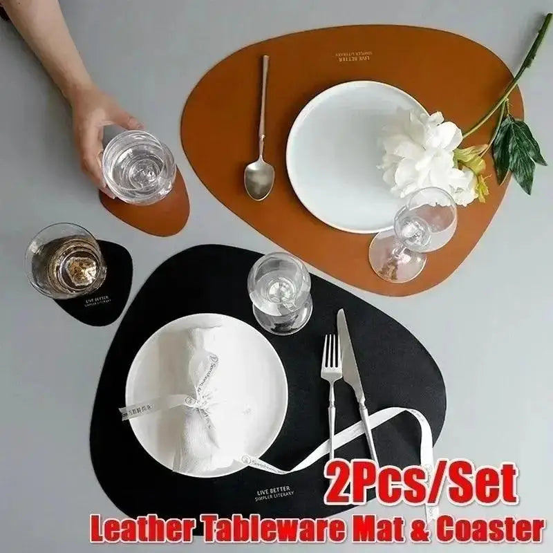 PU Leather Placemat & Coaster Set – Non-Slip Heat Insulation Placemat & Coaster Set Axl