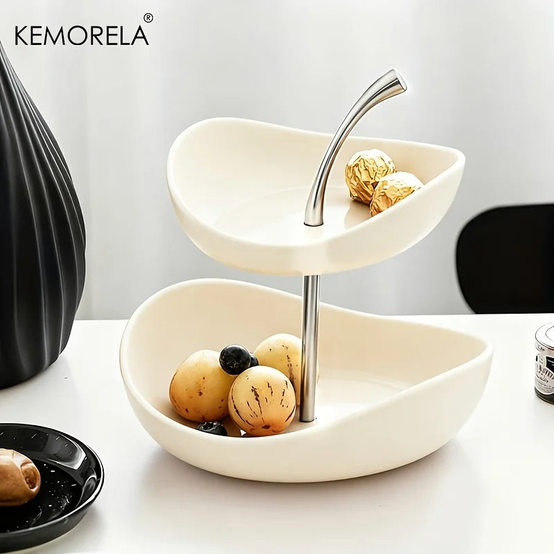 KEMORELA Ceramic Tiered Fruit Platter – 2 & 3 Layer Serving Tray Tiered Serving Platter Axl