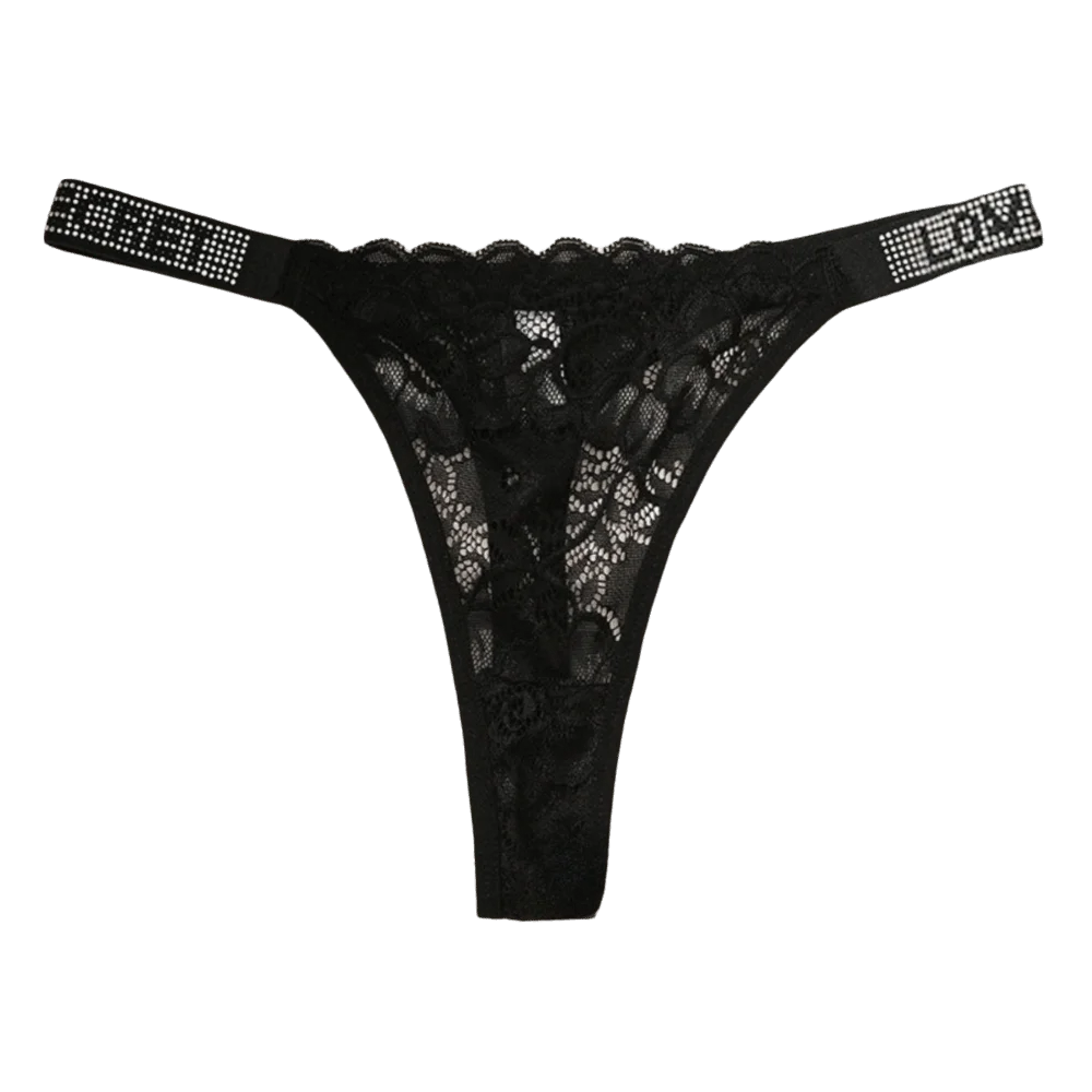 Women's Lace Thong Panties – Seamless Mid-Rise T-Back Lace Thong Panties Axl Black S 1pc