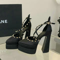 Women's Satin Rivet Platform Pumps | Pointed Toe High Heels Platform Heel Pumps Axl black 39