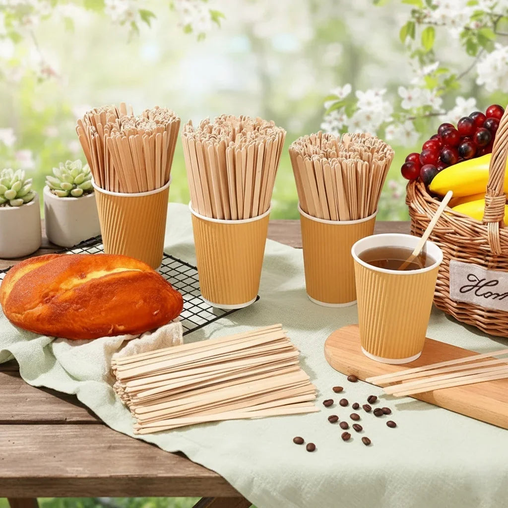50-Pack Wooden Coffee Stir Sticks – Disposable Drink Stirrers Drink Stirrers Axl