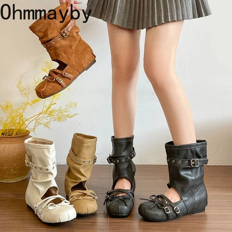 Women's Vintage Hollow Wedge Sandal Boots – Slip-On Western Wedge Sandal Boots Axl