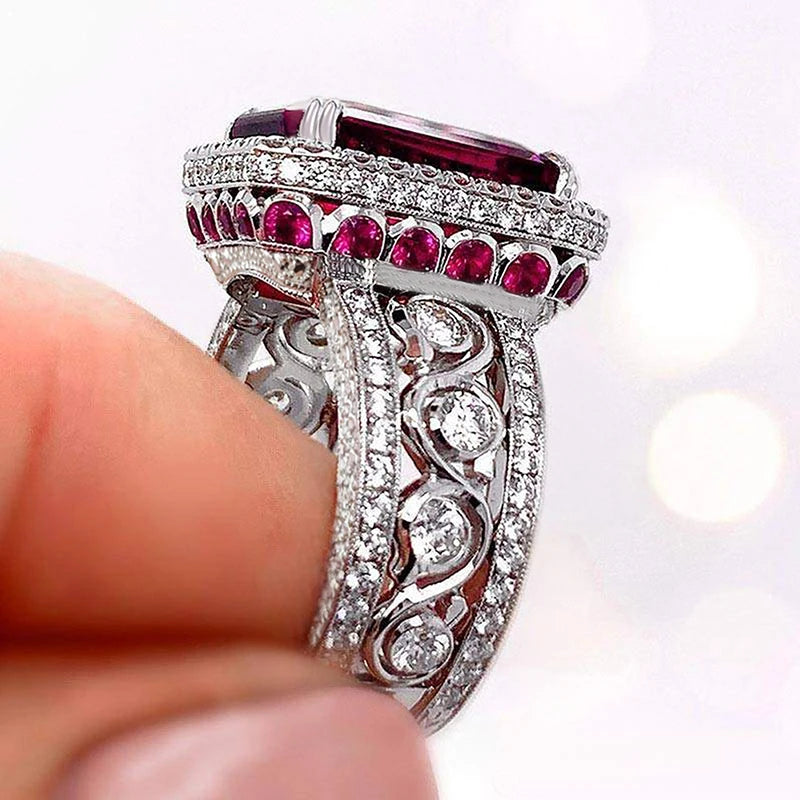 Huitan Red CZ Cocktail Ring | Women's Brass Fashion Ring Cocktail Ring Axl