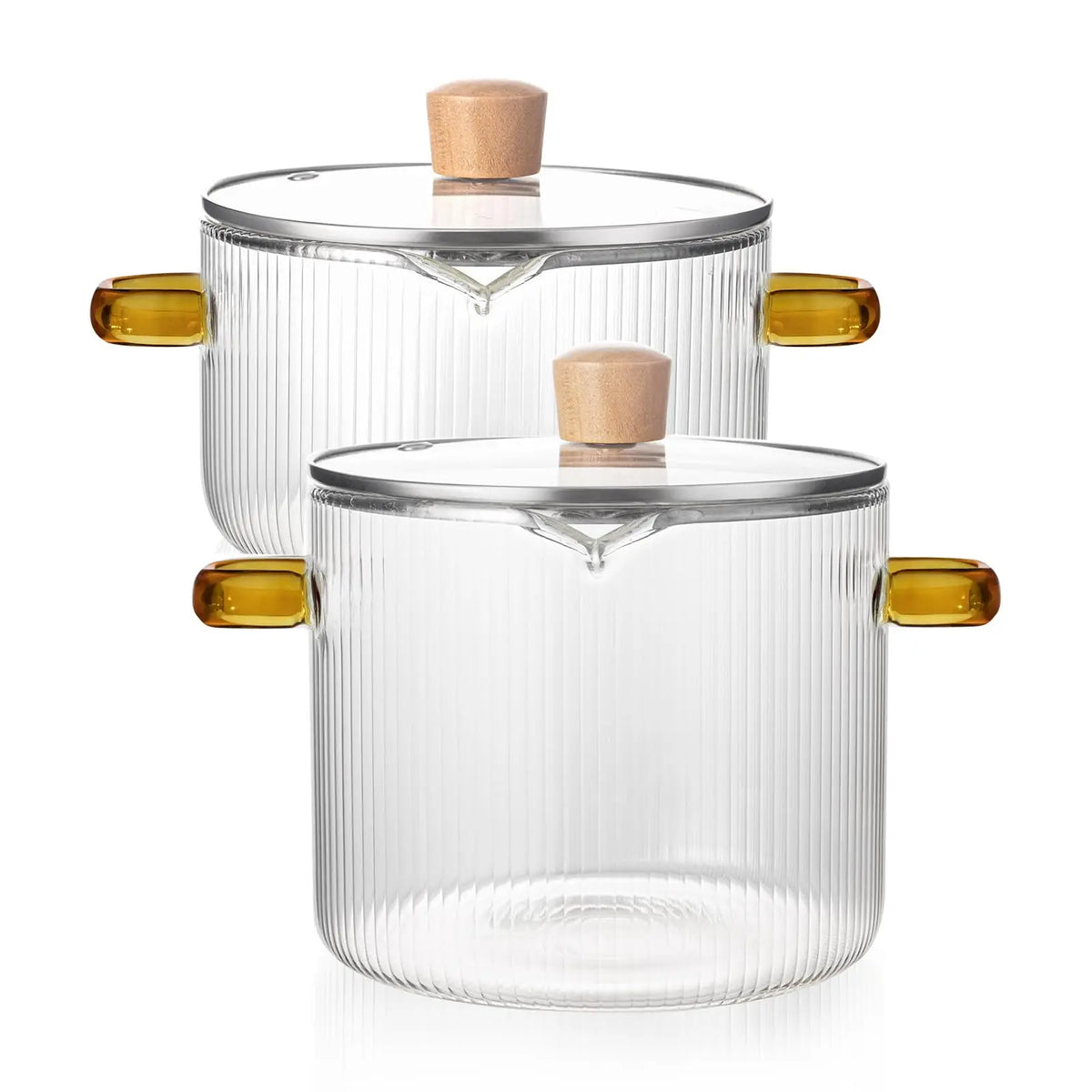 KEMORELA Clear Glass Saucepan with Lid – 1.8L & 2.3L Glass Saucepan Set Axl 2PCS 2.3L Yellow