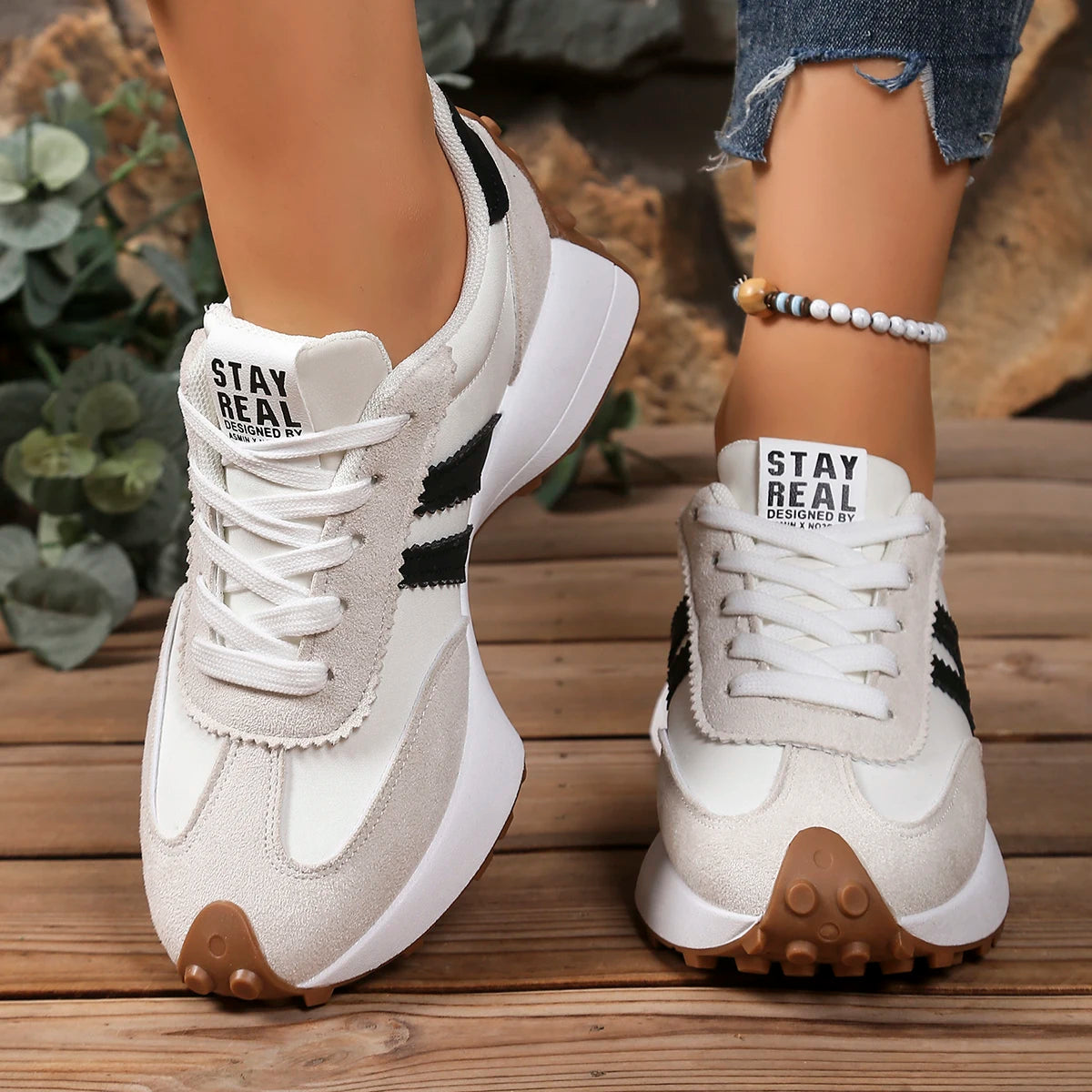 UXST Men's Casual Sneakers – Thick Sole Lightweight Lace-Up Casual Sneakers Axl WHITE 38
