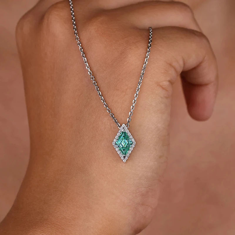 Huitan Green Cubic Zirconia Rhombic Pendant Necklace | Women Pendant Necklace Axl