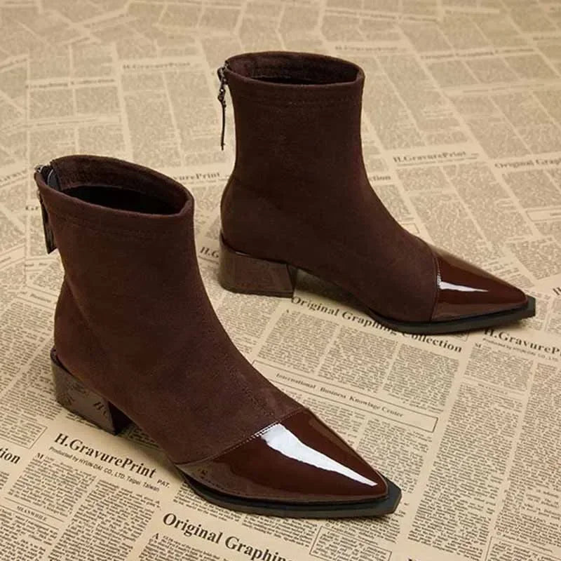 Women's Faux Suede Ankle Boots – Chunky Heel Pointed Toe Women's Ankle Boots Axl