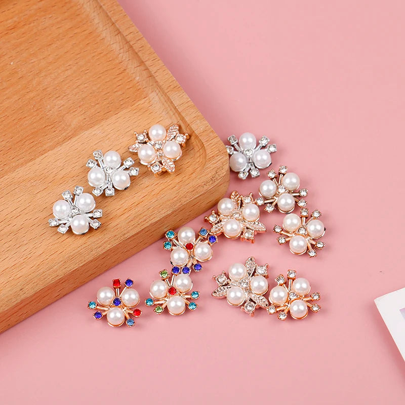 10PCS Pearl Flower Rhinestone Buttons | Crystal DIY Craft Embellishments Rhinestone Craft Buttons Axl