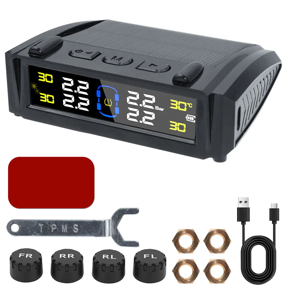 Solar TPMS Tire Pressure Monitor – 4 External Sensors & LCD Tire Pressure Monitor Axl External Sensors