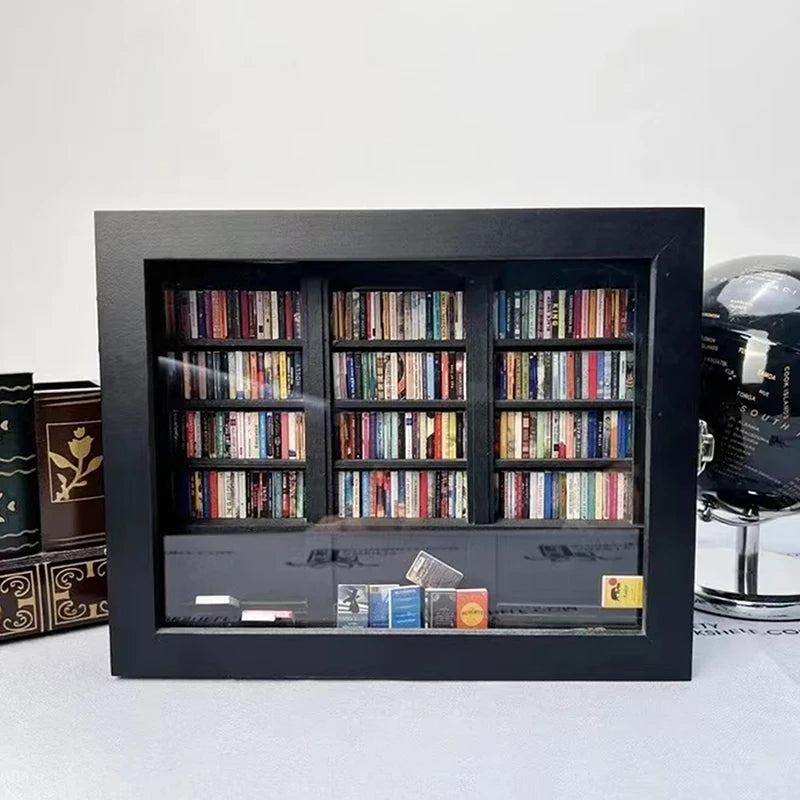 Miniature Wooden Bookshelf Ornament with 200 Mini Books Miniature Bookshelf Ornament Axl
