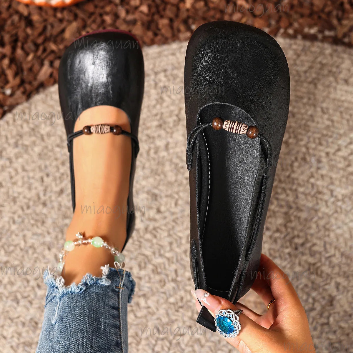 Women's Retro Mary Jane Flats – Slip-On String Bead Loafers Mary Jane Flats Axl