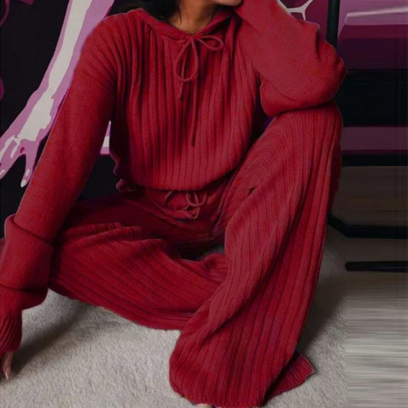 Women's 2-Piece Hooded Pajama Set – Long Sleeve Loungewear Women's Pajama Set Axl Wine Red L