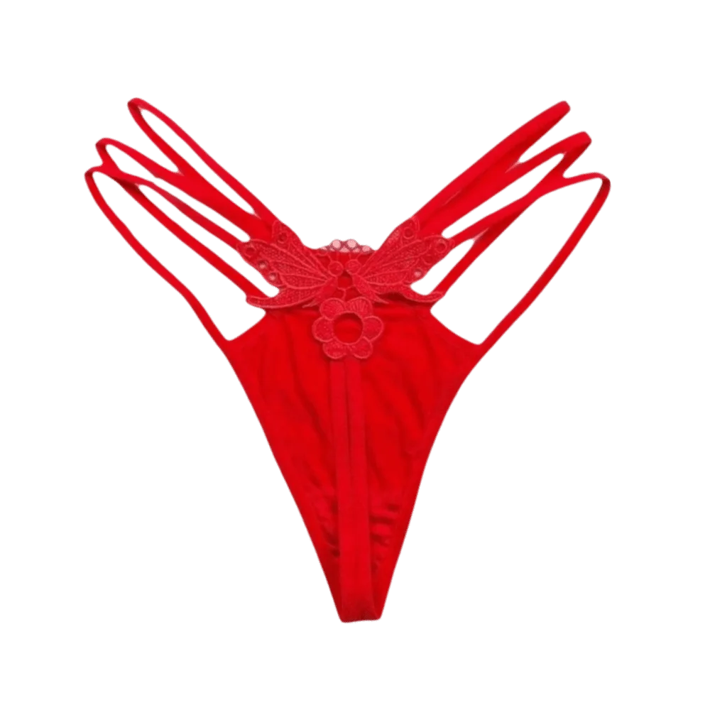 Women's Lace Butterfly Thong – Low Rise Nylon T-Back Panties Thong Panties Axl Red One Size 1pc